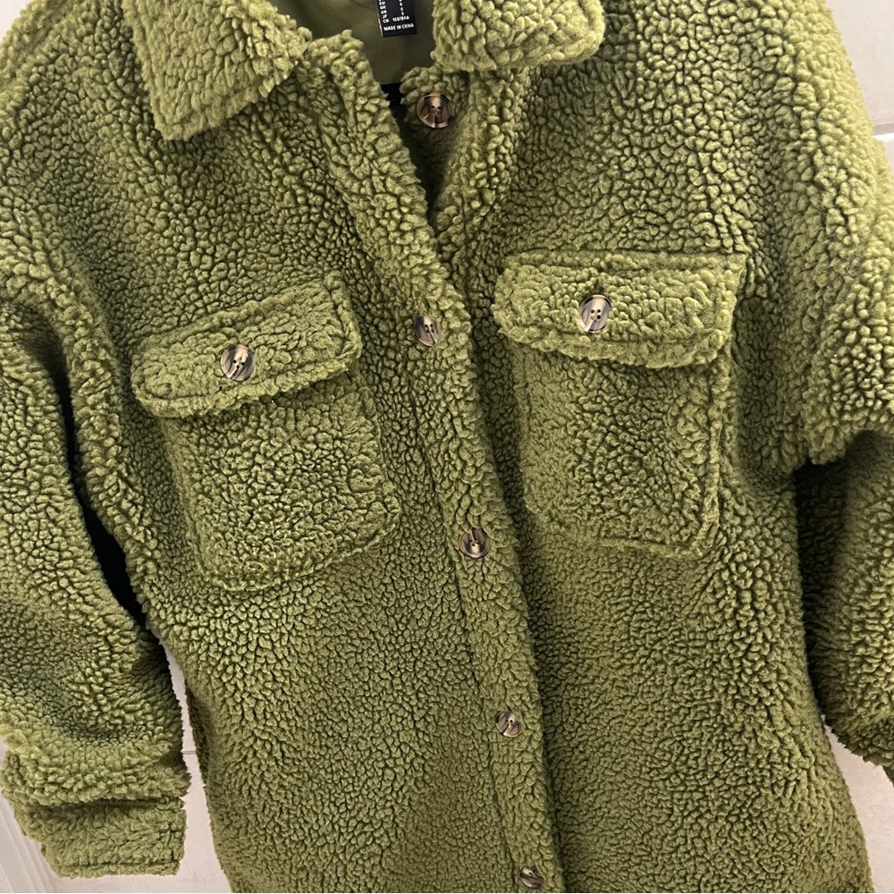 BOGO Forever 21 Olive Green Teddy Coat Jacket - Picture 2 of 8